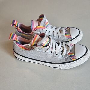 Rainbow Grey Double Tongue Converse Sneakers